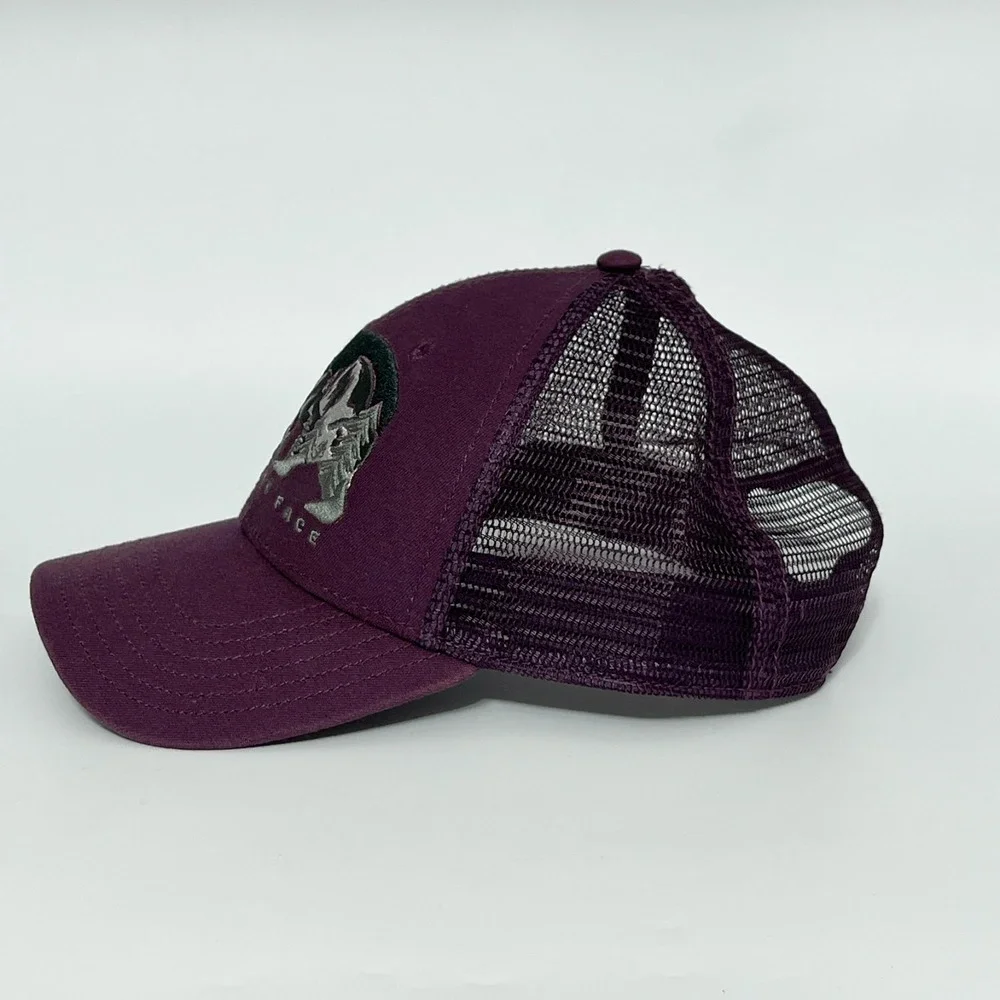 The North Face Embroidered Bear Trucker Hat Wine Snap Back Mesh